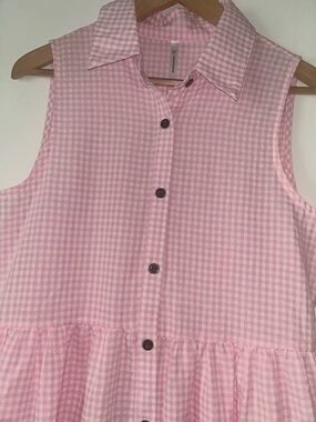 Beachsissi Sleeveless Pink Gingham Tiered  Dress size S